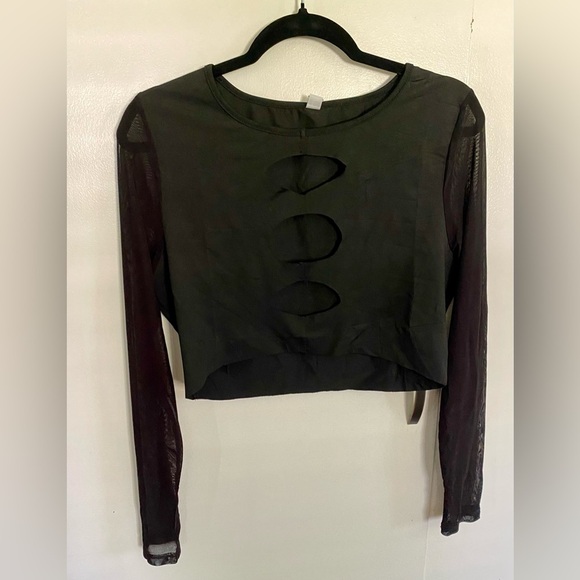 Remidoo Tops - Women's Sexy Long Sleeve Cut Out Crop Top, L